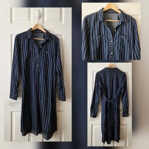 Indigo Blue Pinstripe Shirt Dress